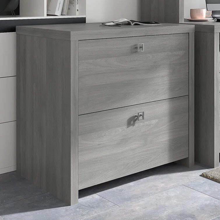 Modern Gray 2-Drawer Lateral File Cabinet with Satin Silver Hardware