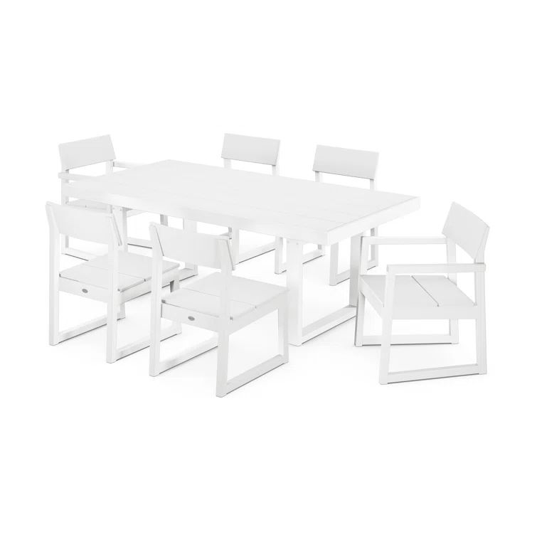 White 6-Person Rectangular Dining Set with Modern Plank Table