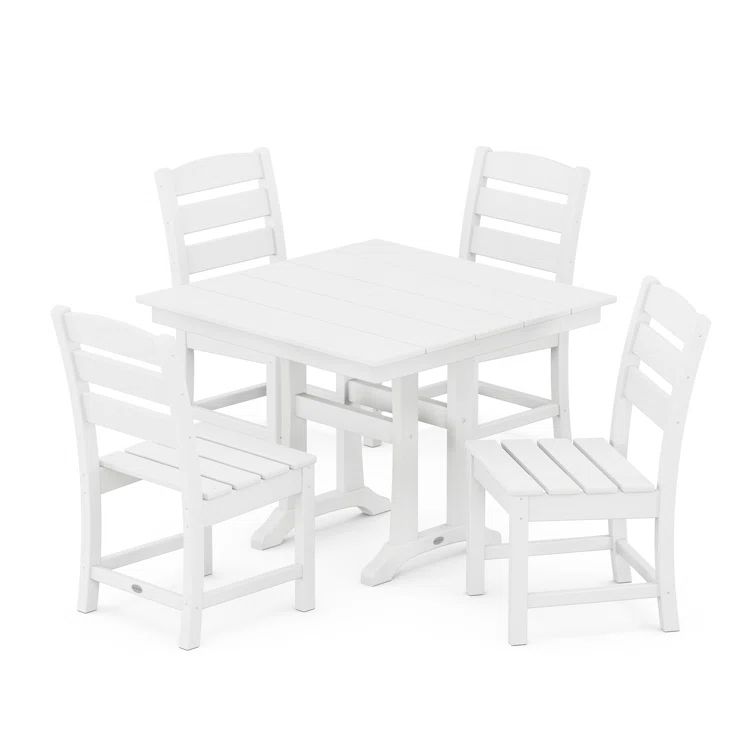 White 4-Person Farmhouse Trestle Dining Set with POLYWOOD Chairs