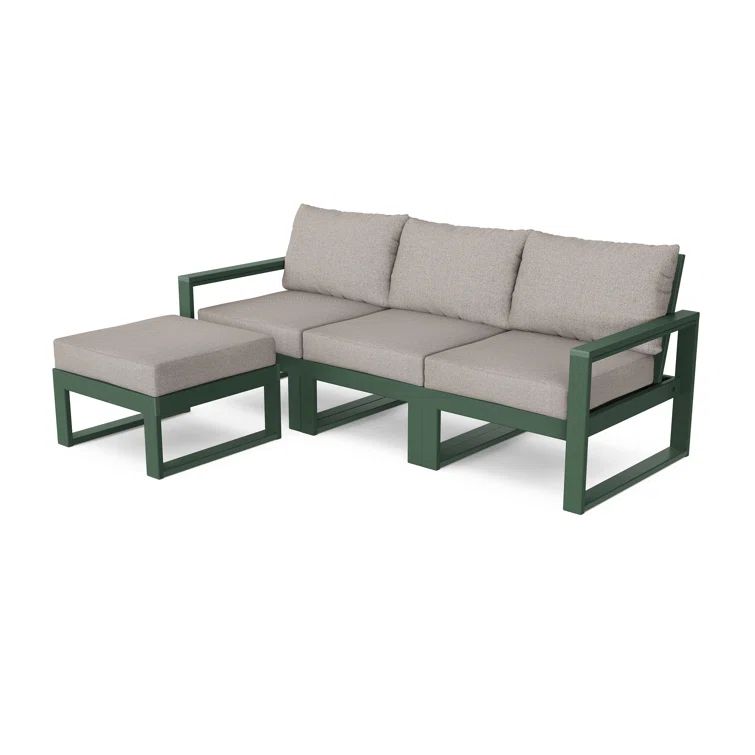 Green Aluminum 3-Person Outdoor Sofa with Weathered Tweed Cushions