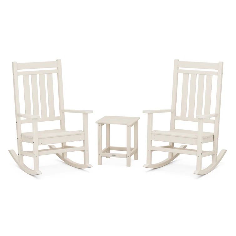 Sand HDPE Lumber 2-Person Rocking Chair Set with Side Table