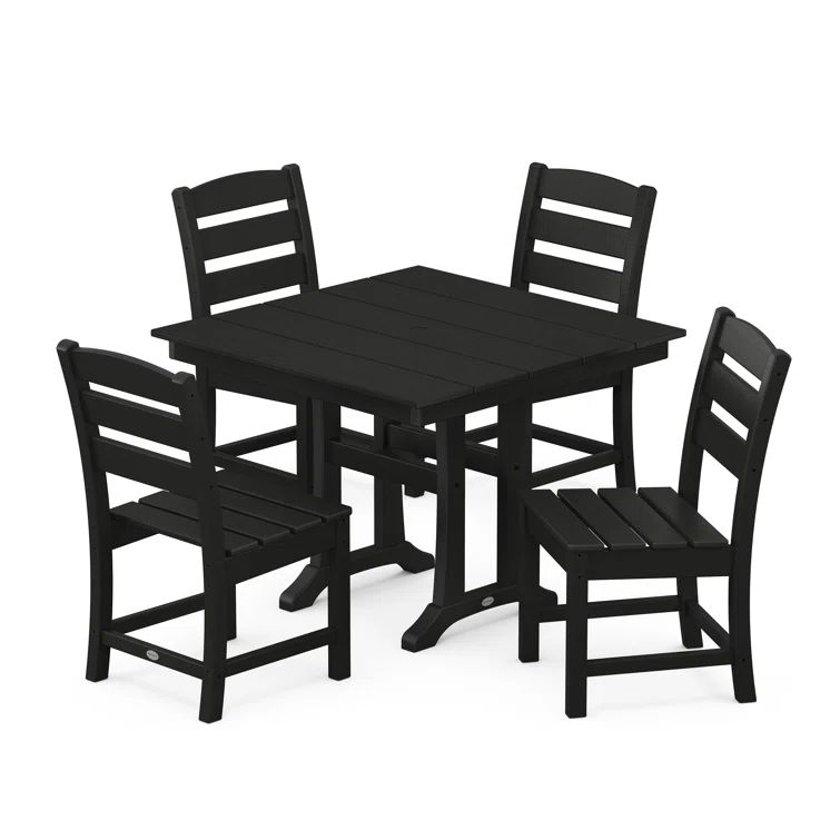 Black 5-Piece Farmhouse Trestle Outdoor Dining Set