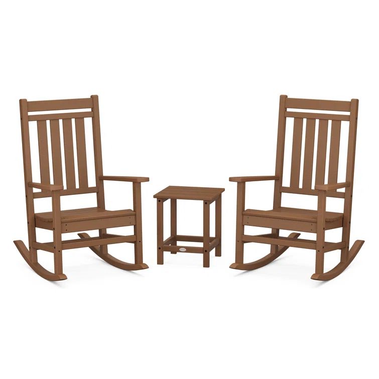 Teak 2-Person Rocking Chair Set with Side Table