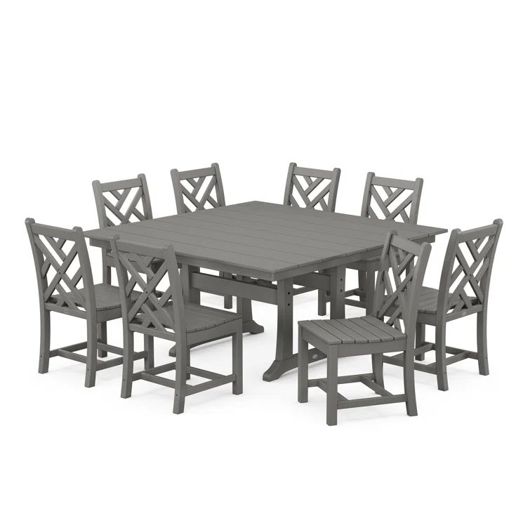 Gray Polywood 8-Person Outdoor Dining Set with Trestle Table
