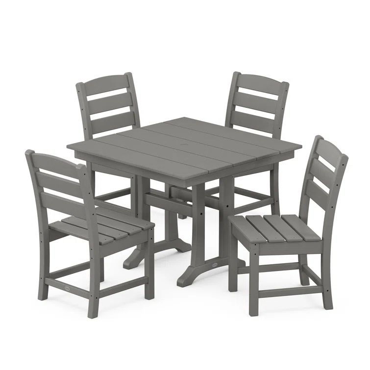 Slate Gray 4-Person Farmhouse Trestle Dining Set with Side Chairs