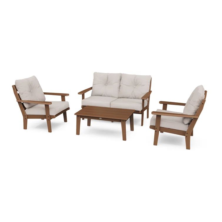 Teak and Dune Burlap 4-Piece Outdoor Deep Seating Set