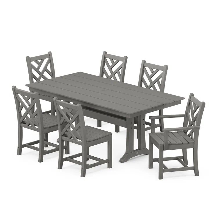Slate Gray 7-Piece Farmhouse Trestle Dining Set
