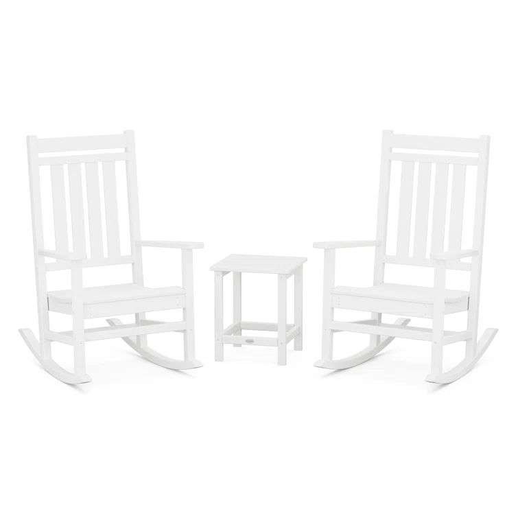 White HDPE Lumber 2-Person Rocking Chair Set with Side Table