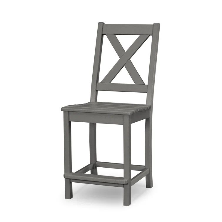 Braxton Slate Grey Armless Counter Height Side Chair with Cross Back Design