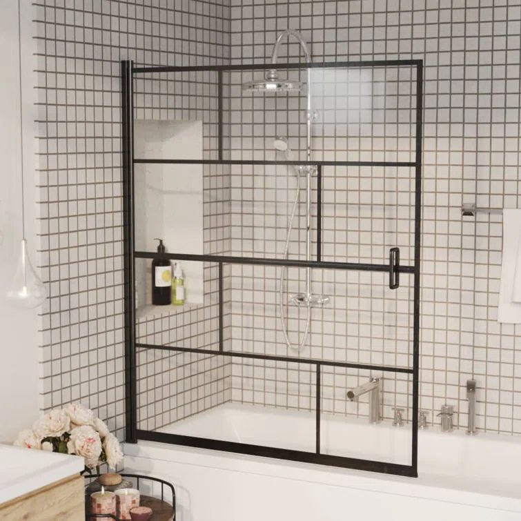 Black Aluminum and Glass Framed Rectangle Shower Enclosure