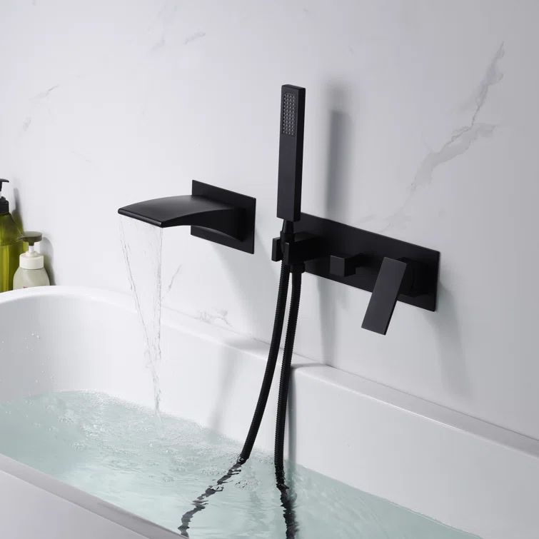 Matte Black Stainless Steel Wall Mount Tub Faucet with Hand Shower