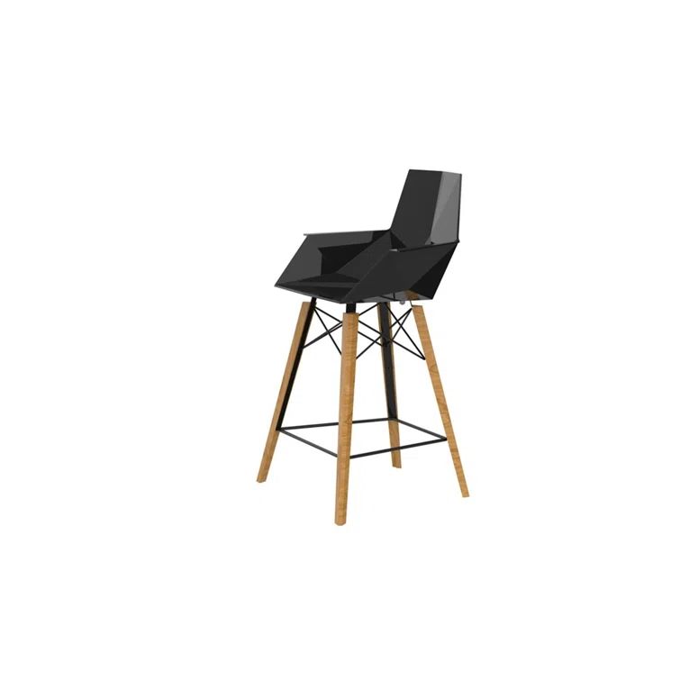 Modern Black and Oak Counter Stool with Arms, Set of 4