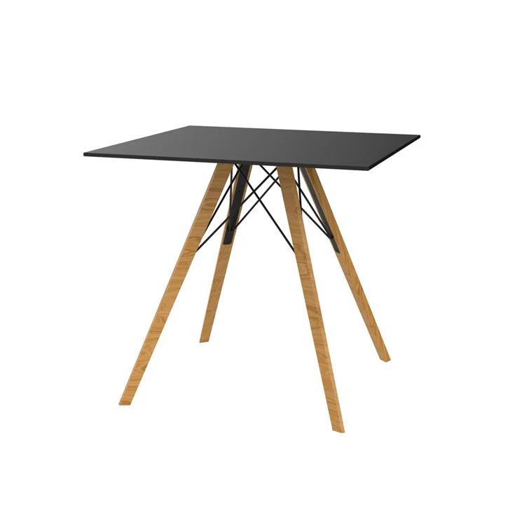 Faz Square Matte Black & Beech Wood Dining Table for Four