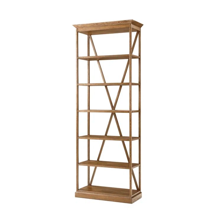 Nova Dawn Oak Veneered Etagere with Crossed X Stretcher