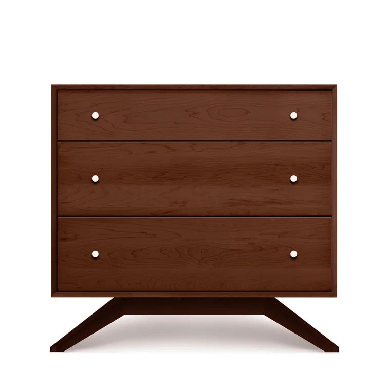 Astrid Cognac Cherry Mid-Century 3-Drawer Dresser with Silver Handles