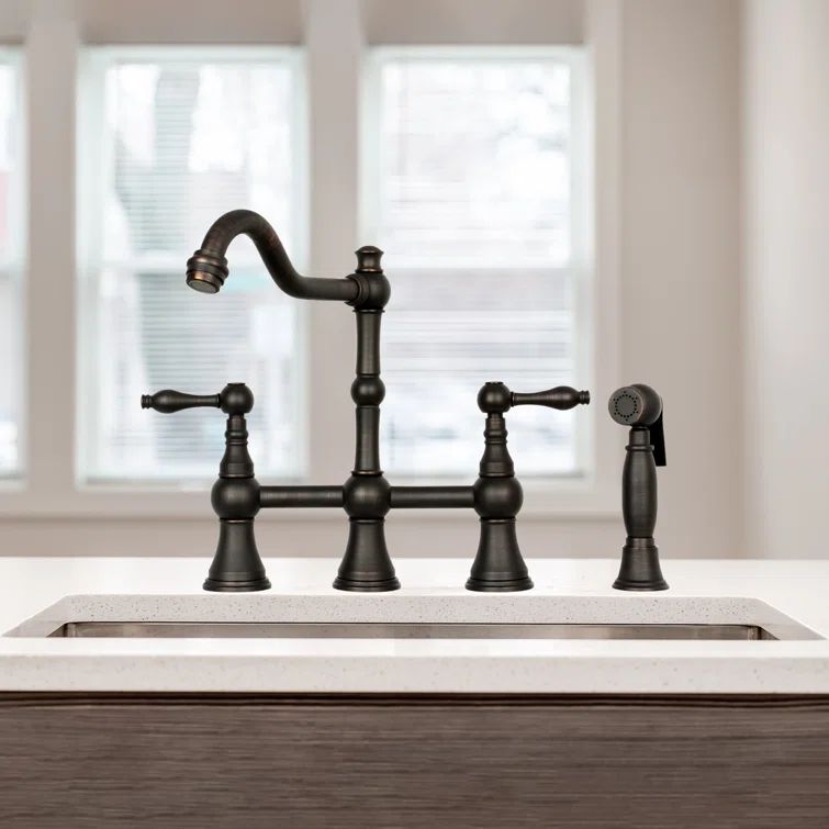 Oil Rubbed Bronze Bridge Kitchen Faucet with Side Spray