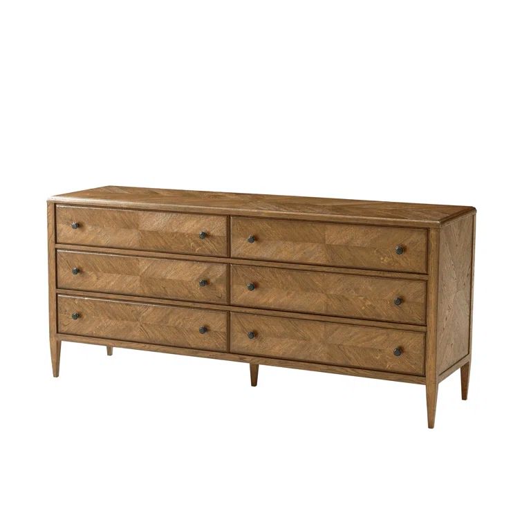 Dawn Finish Nova 6-Drawer Solid Oak Dresser with Verde Bronze Handles