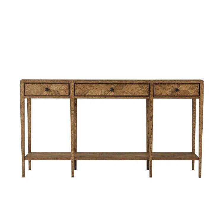 Dawn Oak Mirrored Console Table with Storage
