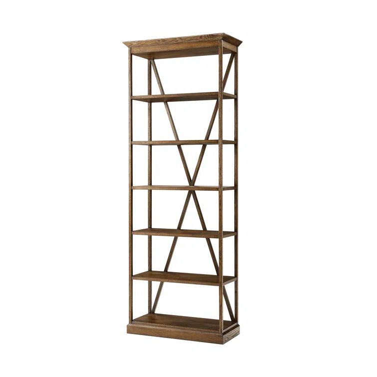 Tall Dusk Brown Wooden Etagere Bookcase