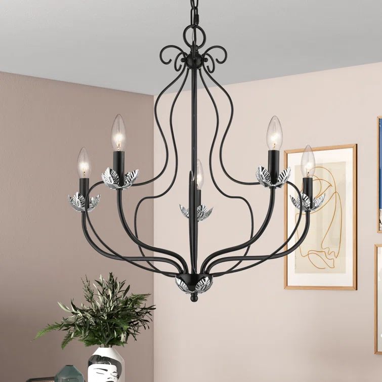 Elegant Katarina 5-Light Chandelier in Shiny Black with Chrome Accents