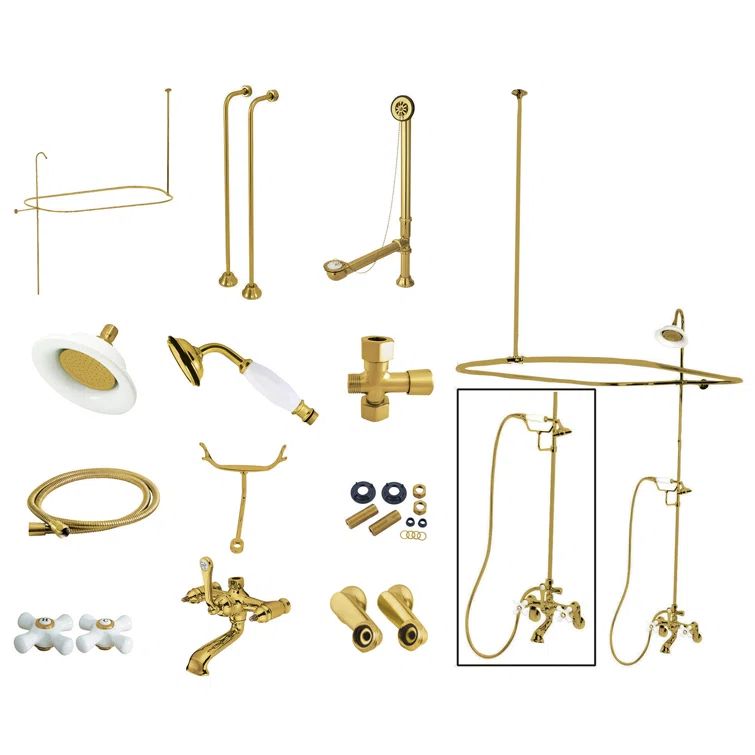 Brushed Brass Multi-Head Vintage Shower System with Handheld