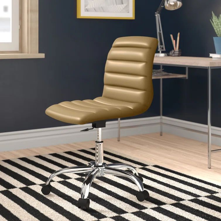 Tan Vinyl Armless Swivel Task Chair with Chrome Base