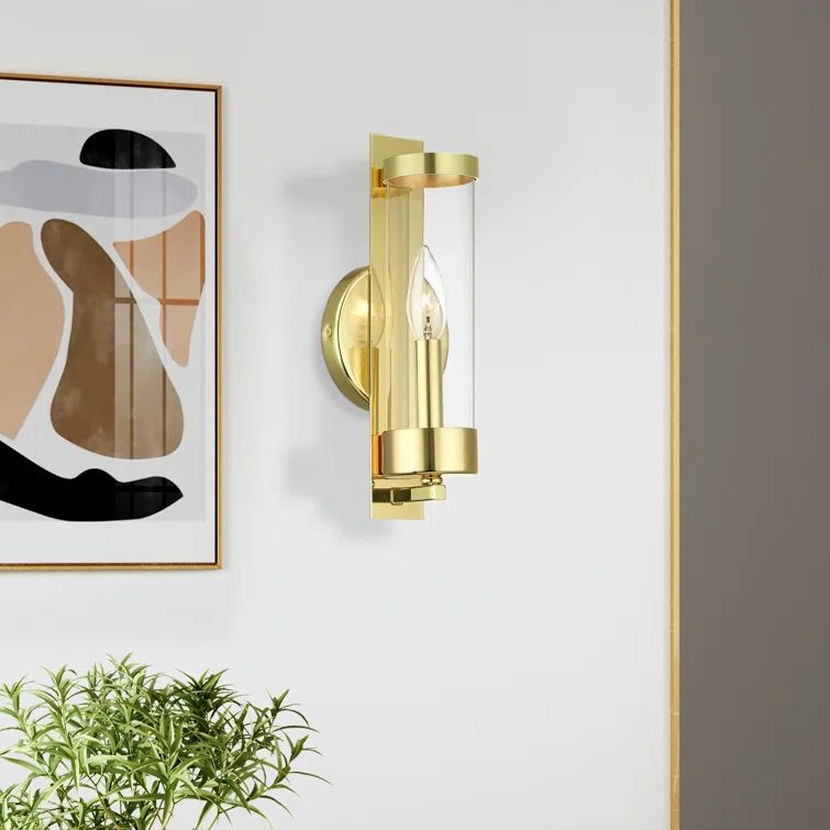 Modern Elegance 1-Light Polished Brass Sconce with Clear Glass