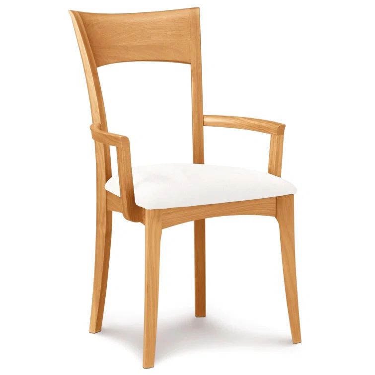 Natural Cherry Solid Wood Arm Chair with White Upholstery