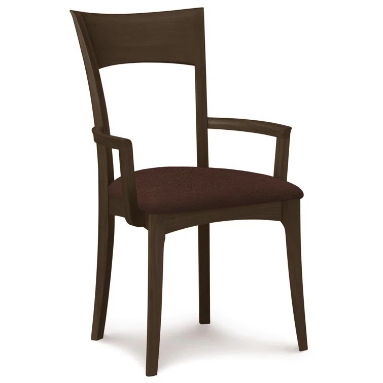 Coffee Leather Upholstered Arm Chair with Smoke Cherry Wood Frame
