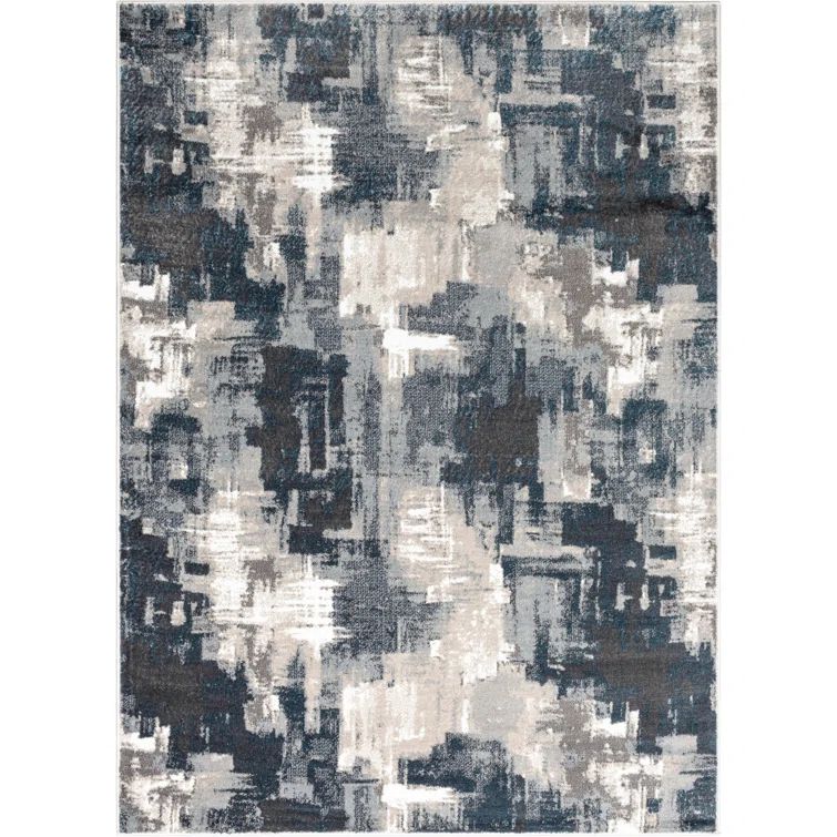 Grey Blue Abstract 8' x 10' Stain-Resistant Area Rug