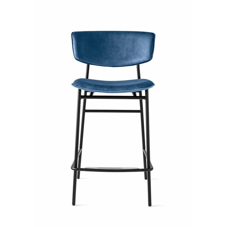 Ocean Blue Venice Leather Upholstered Stool with Matte Black Metal Frame