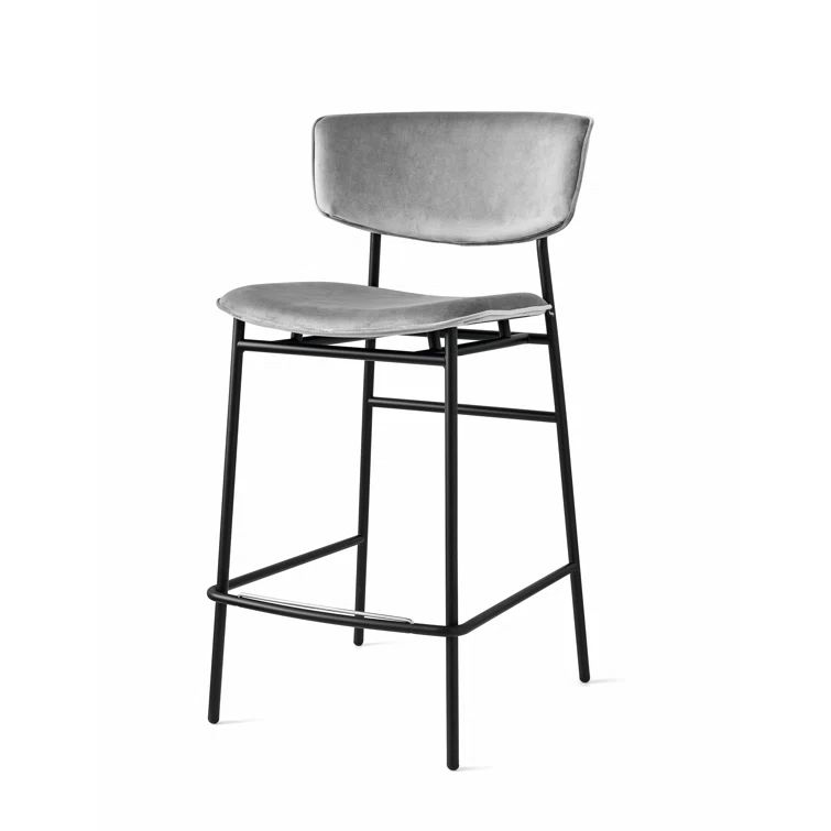 Ash Gray Leather Upholstered Metal Frame Stool