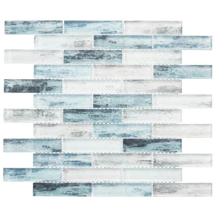 Islandia Blue and Light Blue Glass Brick Joint Mosaic Tile Sheet