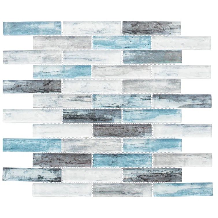 Giovan Kopan Blue and Gray Glass Brick Joint Mosaic Tile