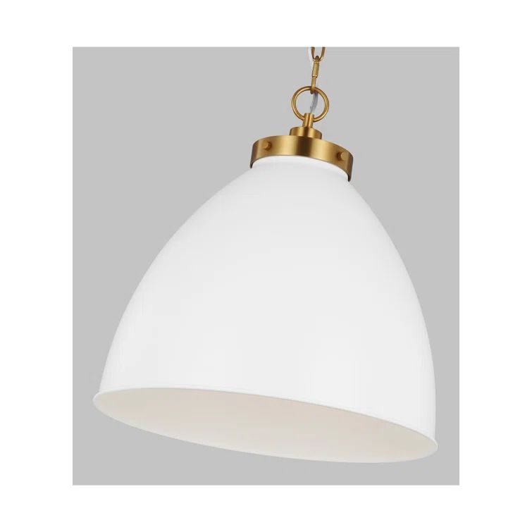 Matte White and Burnished Brass 17.5" Indoor/Outdoor Bowl Pendant Light