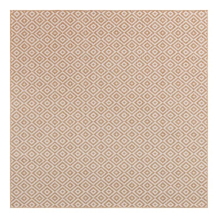 Beige and Cream Geometric Square Outdoor Rug, 8 ft