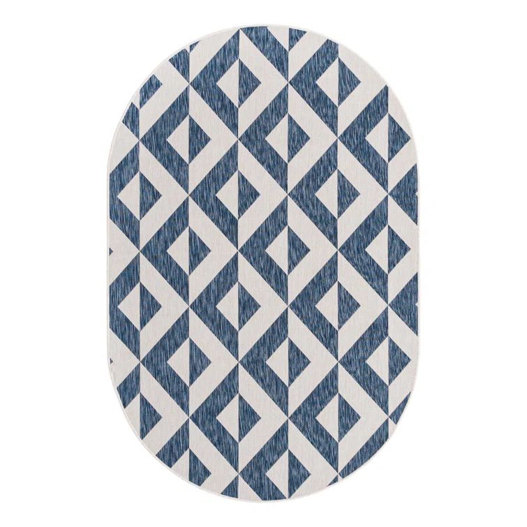 Costa Cape Easy-Care Oval Outdoor Blue Geometric Rug