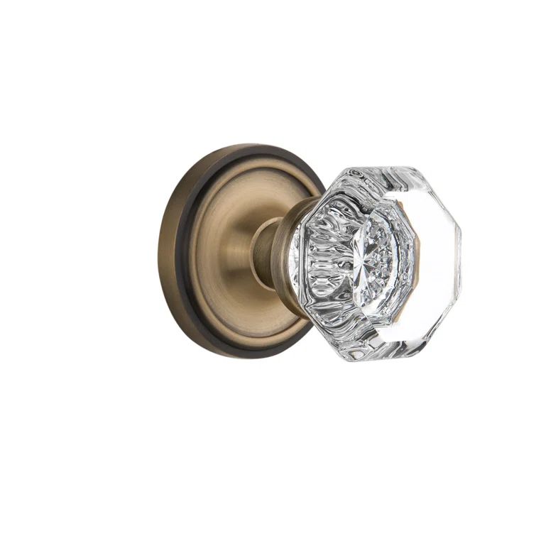 Antique Brass and Glass Classic Rosette Privacy Door Knob