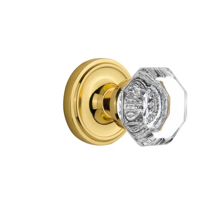 Unlacquered Brass and Crystal Octagonal Privacy Door Knob