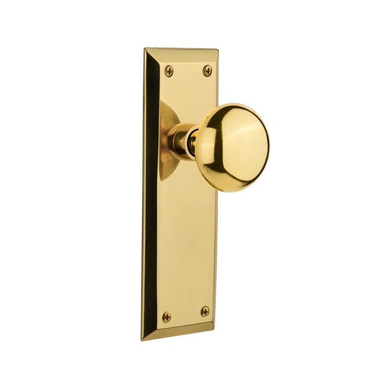 Polished Brass Privacy Door Knob with Rectangular Plate