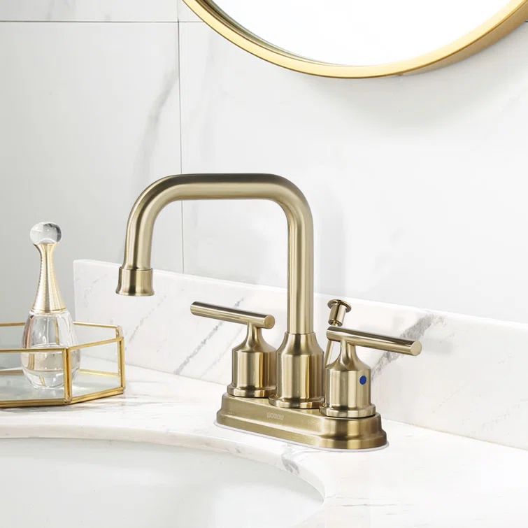 Gold Centerset 2-Handle Bathroom Faucet with Drain Assembly