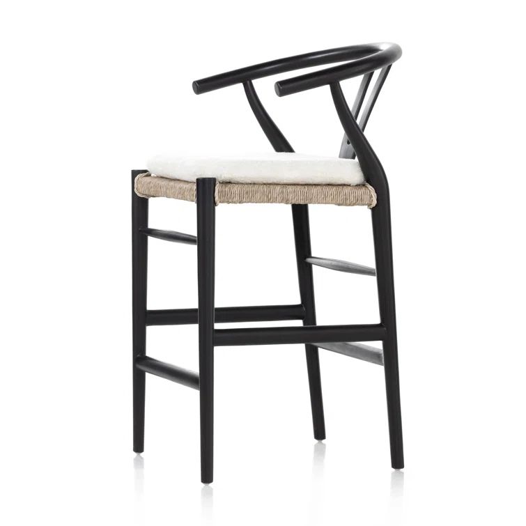 Cream Leather Saddle Style Counter Stool with Black Frame
