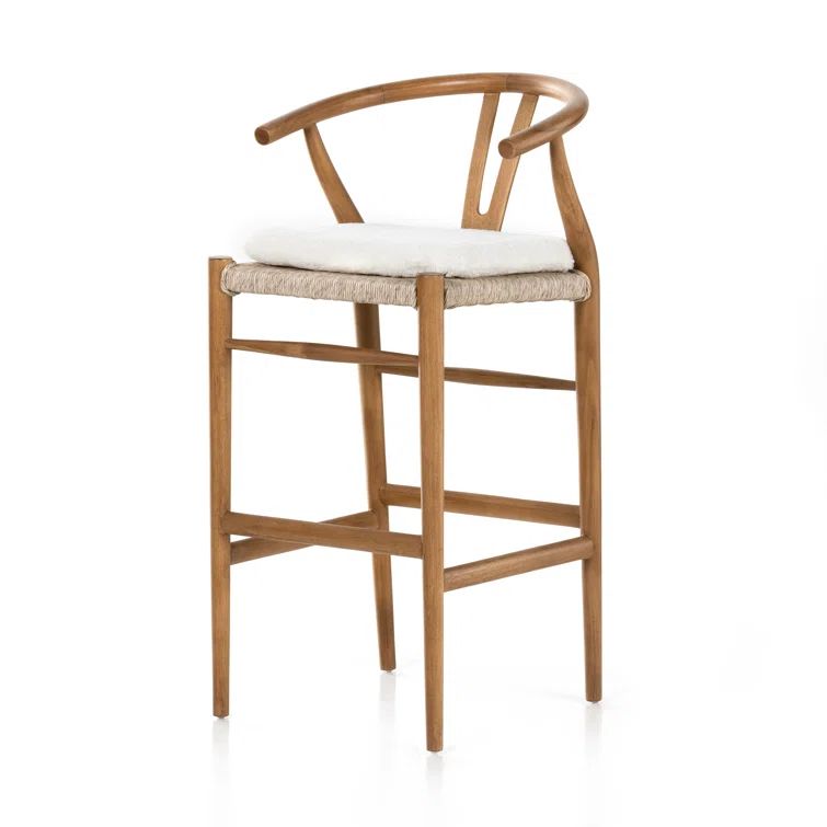 Cream Leather and Brown Wood Saddle Bar Stool