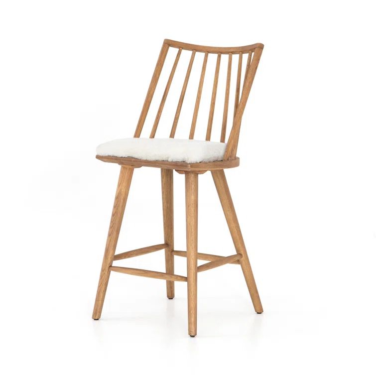Sandy Oak Windsor Counter Stool with Sheared Sheepskin Cushion