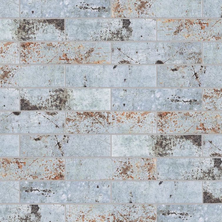 London Blue and Rust Porcelain Brick Look Subway Wall Tile