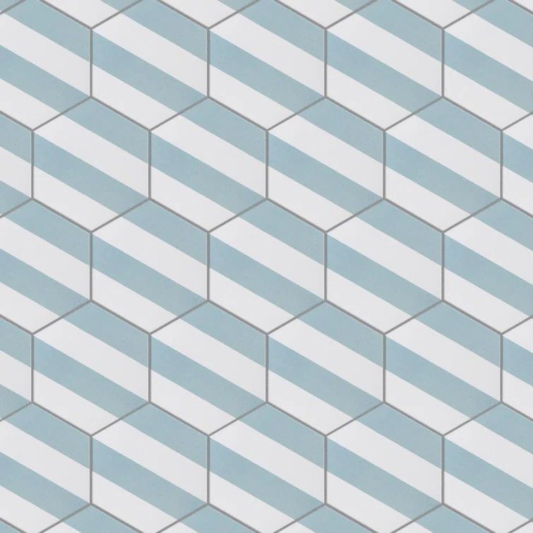 Porto Aqua and Off-White Hexagon Matte Porcelain Tile