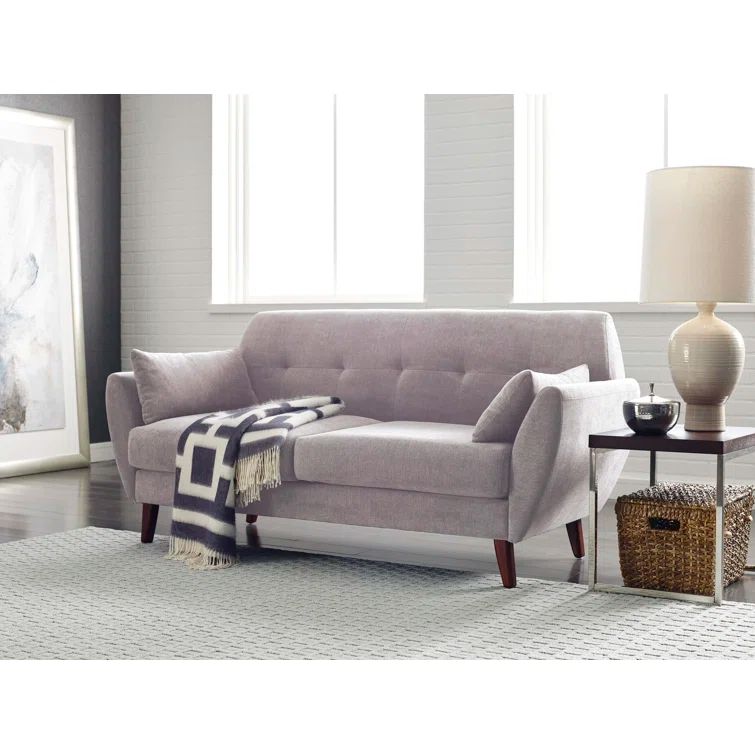 Ivory Tufted Microfiber Loveseat with Hardwood Frame