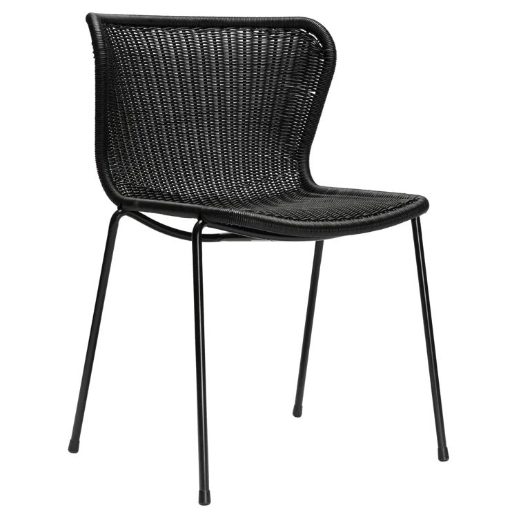Black Wicker and Metal Stackable Outdoor Dining Chair