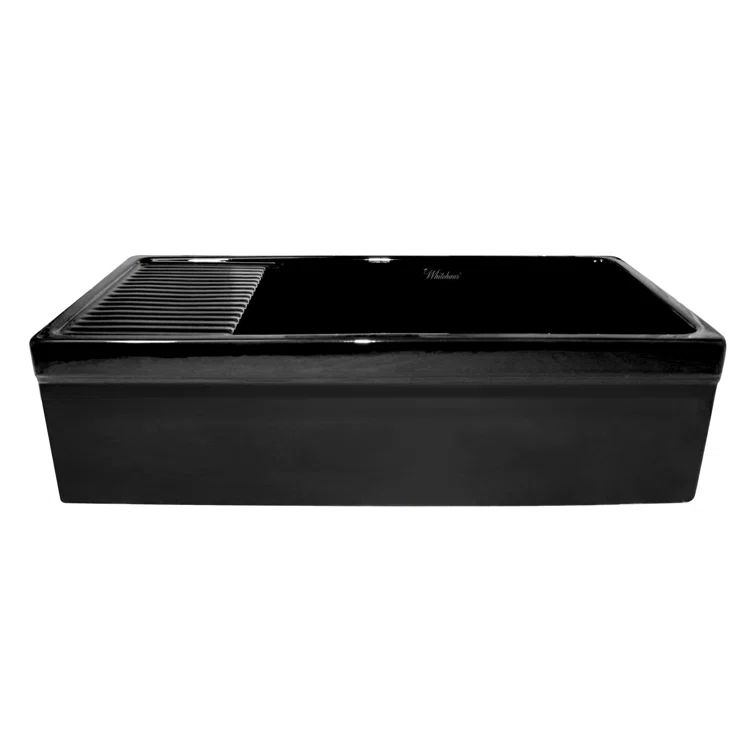 Glossy Black Fireclay Reversible Sink with Drainboard