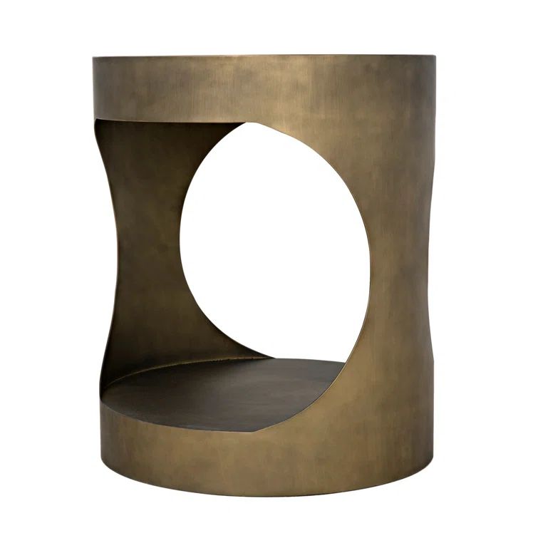 Eclipse Round Aged Brass Metal and Glass Side Table